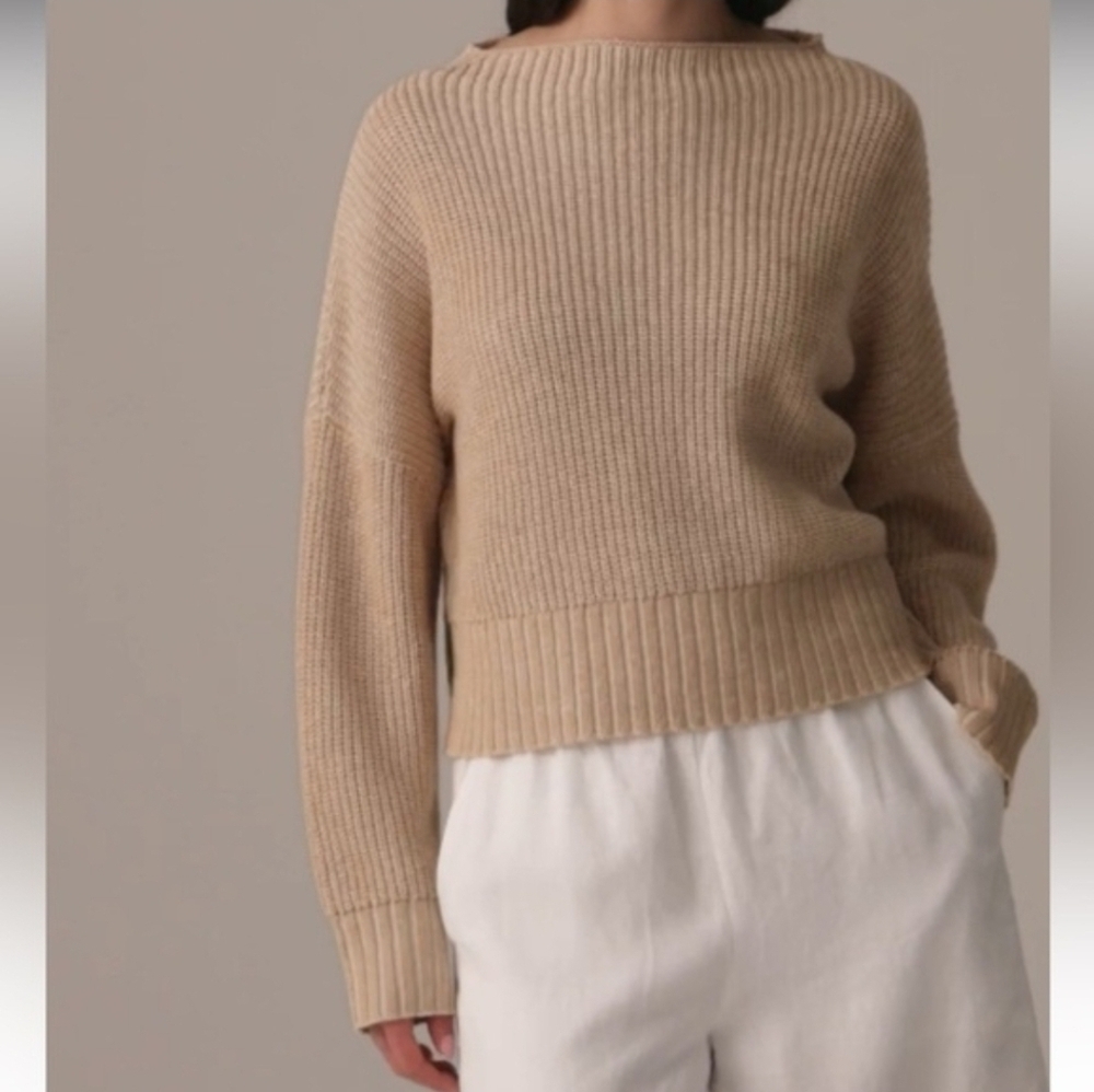 J. Crew Ribbed funnel neck sweater  linen cotton blend Soft Khaki Bone XXS NWT - Picture 4 of 12